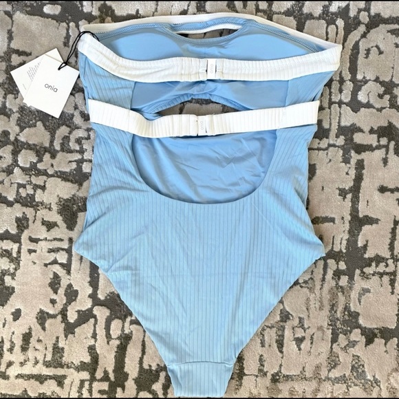 Onia One Piece Swimsuit Natalie Blue White Size L - Picture 4 of 10